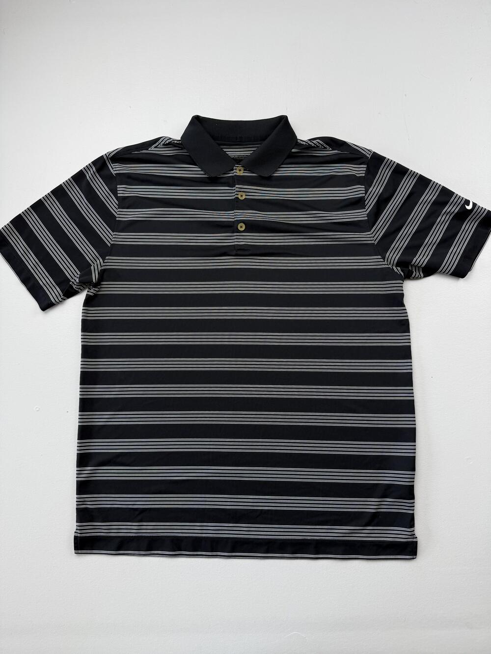 Nike Golf Dri-FIT Polo Shirt Mens Large Black Striped Tour Performance Golf Knit